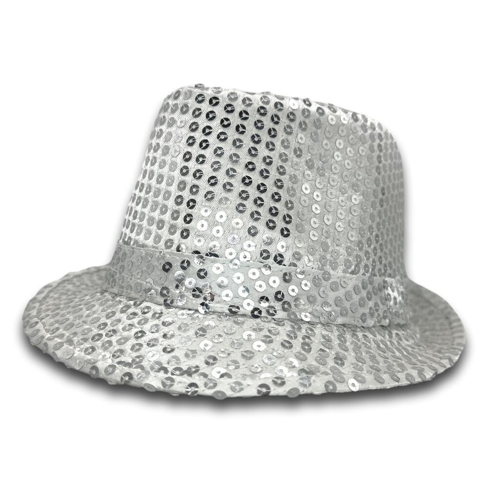 White Short Brim Style Glittery Sequins Fedora Panama Party Beach Summer Hat